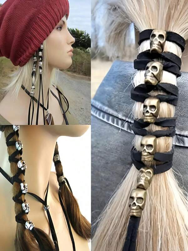 Retro Gothic Punk Skull Hair Scrunchies, Solid Color Alloy 3D Skeleton Elastic Bands, Unique DIY Velvet Rope Ponytail Holders, For Women And Girls Headband Turban Headband Sweatband