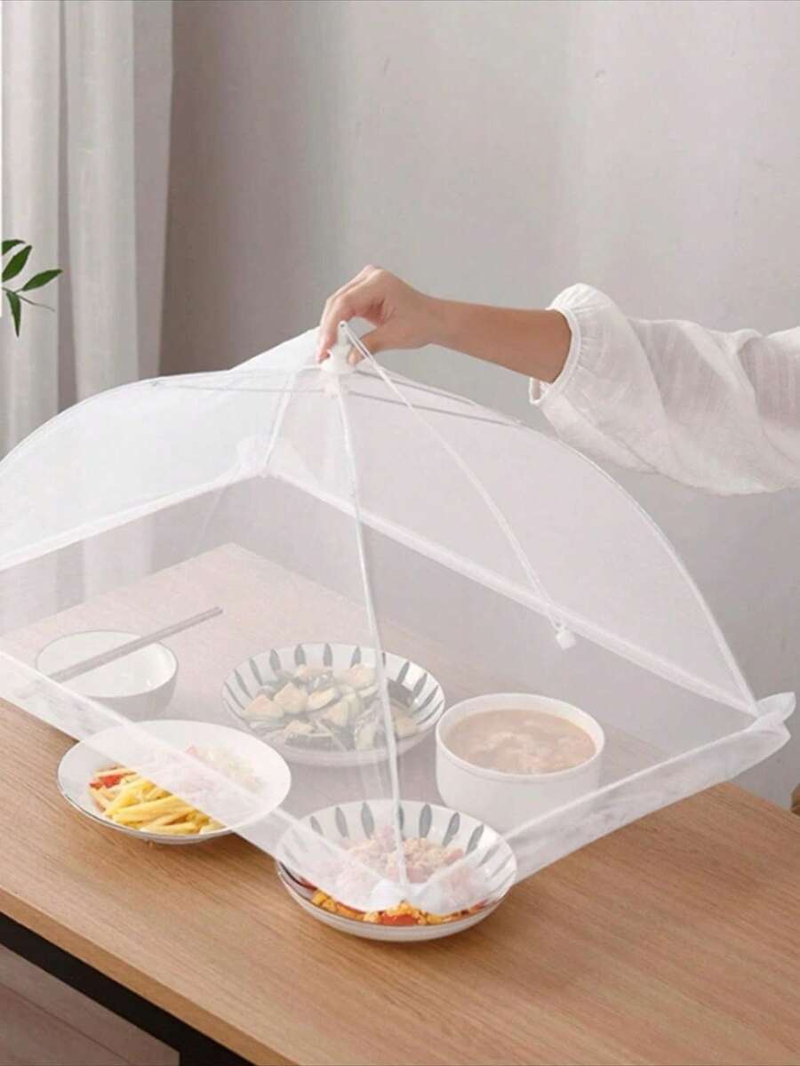 1 pieza Cubierta de comida de malla de encaje, carpa plegable anti polvo para comida, cubierta de comida decorativa reutilizable y plegable para mesa, redes para alimentos, utensilios de cocina - Blanco - Ver 1