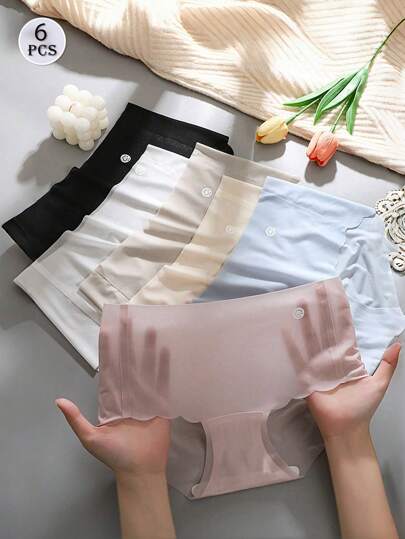 6pcs/Pack Summer Seamless Ultrathin Sexy Transparent Elastic Women's Briefs, Runs Small, Suggest Ordering 2 Sizes Up.