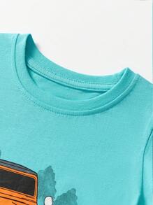 1pc Young Boys Cartoon Off-Road Vehicle Print Round Neck Short Sleeve T-Shirt, Casual Outdoor Wear, Fashionable Spring/Summer Style