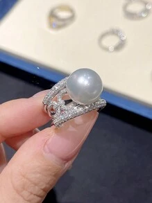 1 PC Fashion Cubic Zirconia & Faux Pearl Ring For Women For Wedding Engagement Party Jewelry Valentine's Day Gift,Mom,Mother,Mother's Day,Gift - 1# - View 2