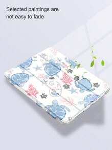 1pc Cute Blue Sea Turtle Patterned Silicone Protective Case With Pen Holder, Supports Sleep/Wake Function, Compatible With Huawei, Xiaomi, IPad, Samsung Tablets