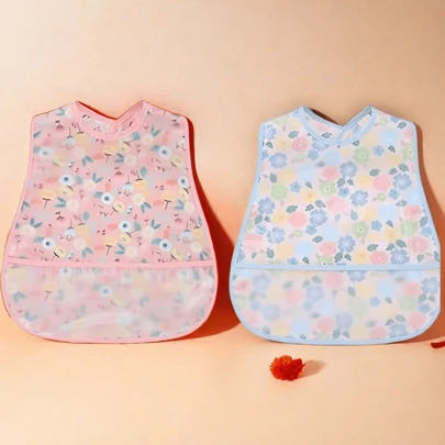 2pcs Waterproof Baby Bibs - Double-Layer Waterproof Design For Children's Feeding, Washing, Playing, Painting, Etc., Reversible Pocket Design With Strong Debris Containment Ability, Button Design, Two Sizes Adjustable, Waterproof, Machine Washable, Soft, Stain-Resistant, Odor-Resistant, Suitable For 6-36 Months Old Baby - The Best Holiday Gift, The Best Choice For New Parents