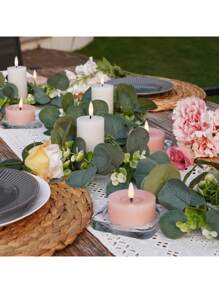 1/2pcs Artificial Eucalyptus Leaf Candle Ring, Column Candle Wreath For Wedding And Home Decoration, Green Candlestick For Spring And Summer. - Multicolor - View 2