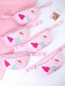 Princess Pink Fashion Towel Letter Rainbow Accessories, Water-Resistant Dumpling Bag, Adjustable Waist Pack, Crossbody Bag, Cosmetic Bag, Coin Purse, Back To School - Multicolor - View 1