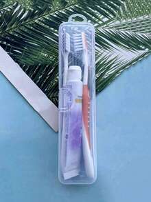 1pc Clear Portable Toothbrush Storage Box With Buckle Design,Flip-Top Cosmetic BrushOrganizer,Eyebrow Pencil Storage,Container Portable Makeup Brush Box,Outdoor Travel Toothpaste Storage Box,Drainage Function,Office Supplies Storage Organizer Box - Multicolor - View 5