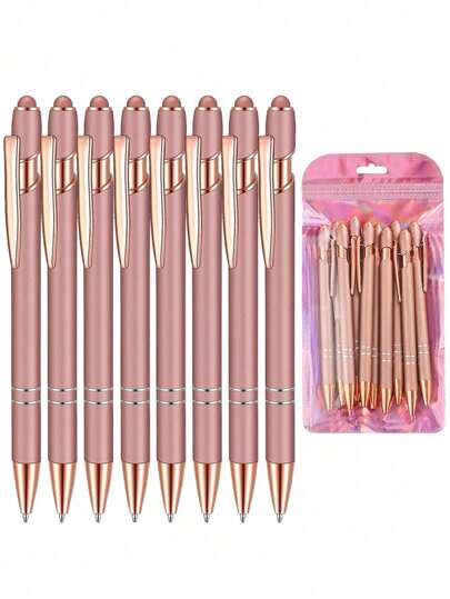 2/4/8/12pcs 2-In-1 Rose Gold Metal Stylus Ballpoint Pen With 1.0mm Black Ink For Touch Screen Devices Back To School
