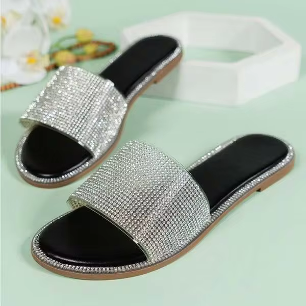 Women's Slip-On Jewelry Shoes Sequinned Shiny Sandals Sparkle Fancy Flats