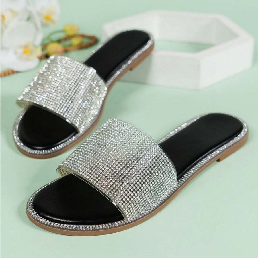 Giày lười nữ trang sức lấp lánh lấp lánh Sandals lấp lánh giày bệt sang trọng Valentine - màu đen - Xem 1