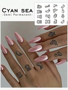 1pc Cute Animal Pattern Herb Temporary Tattoo Sticker, Waterproof And Sweatproof, Lasting 7-14 Days - Black - View 1