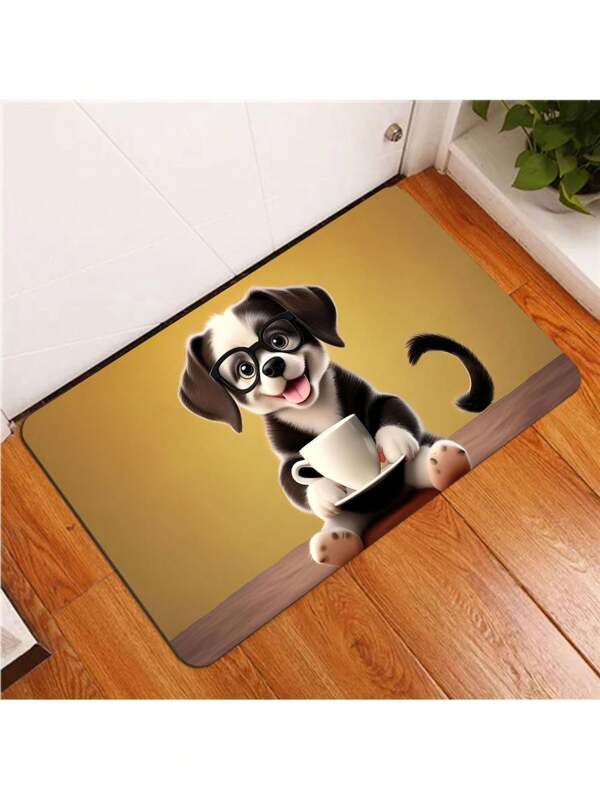 1 pièce Tapis d'entrée simple et moderne à motif mignon de chien de dessin animé, tapis absorbant et antidérapant pour l'entrée, le couloir et la cuisine