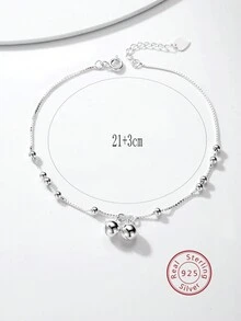 1 Stück 925 Sterling Silber Kubisch Zirkonia Eingelegt Süßes Minimalistisches Perlen Glocken Design Fußkette, modisches Geburtstags- & Alltagsgeschenk