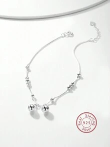 1 Stück 925 Sterling Silber Kubisch Zirkonia Eingelegt Süßes Minimalistisches Perlen Glocken Design Fußkette, modisches Geburtstags- & Alltagsgeschenk