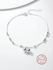 1 Stück 925 Sterling Silber Kubisch Zirkonia Eingelegt Süßes Minimalistisches Perlen Glocken Design Fußkette, modisches Geburtstags- & Alltagsgeschenk