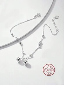 1 Stück 925 Sterling Silber Kubisch Zirkonia Eingelegt Süßes Minimalistisches Perlen Glocken Design Fußkette, modisches Geburtstags- & Alltagsgeschenk