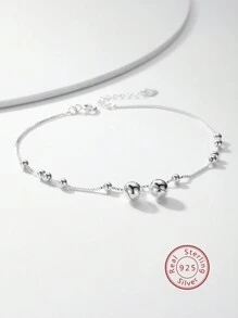 1 Stück 925 Sterling Silber Kubisch Zirkonia Eingelegt Süßes Minimalistisches Perlen Glocken Design Fußkette, modisches Geburtstags- & Alltagsgeschenk