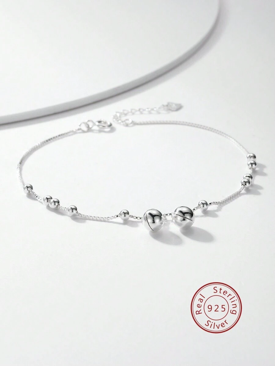 1 Stück 925 Sterling Silber Kubisch Zirkonia Eingelegt Süßes Minimalistisches Perlen Glocken Design Fußkette, modisches Geburtstags- & Alltagsgeschenk