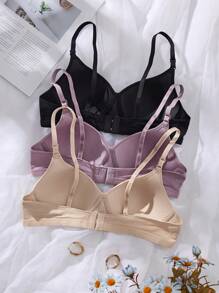 3pcs/Set Women Comfortable Sleeping Soft Cup Wireless Bras, Solid Color Lingerie - Multicolor - View 4
