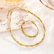 SET 2 PIECE Bracelet And Necklace European And American Temperament, High Quality K Gold Cross Titanium Steel Necklace Women's Suit, Ins Tide Internet Celebrity, Cold Wind, Clavicle Necklace - Vàng - Xem 2