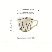 Taza de cerámica floral creativa de 330 ml / 11 oz, de lujo ligero y estilo retro para desayuno, leche y café. Taza de cerámica retro pintada a mano, de vuelta al colegio.