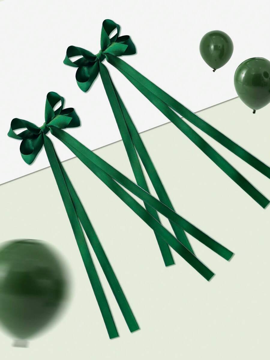 2 pezzi Accessori per capelli alla moda da 4,5 pollici, fiocco con nappe, fermagli per capelli a fiocco per ragazze, adatti per vacanze, feste, scuola e altre occasioni - Verde Scuro - Visualizzare 1