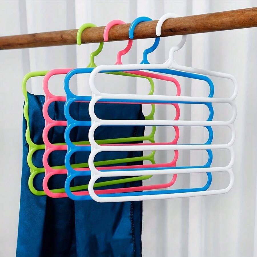 3 piezas Estantería multiusos de 5 niveles, estantería de 5 niveles de plástico para bufandas, estantería colgante para pantalones del armario, soporte de almacenamiento para bufandas y corbatas (color aleatorio) - Multicolor - Ver 1