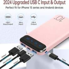 10000mAh Mobile Phone Portable Charger External Battery Pack With 2 USB 2.4 A Outputs And USB C (Pink) - Pink - View 4