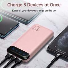10000mAh Mobile Phone Portable Charger External Battery Pack With 2 USB 2.4 A Outputs And USB C (Pink) - Pink - View 3