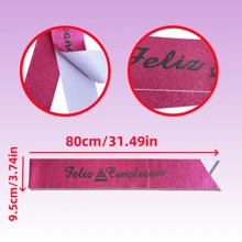 1pc Spanish Language Happy Birthday Sash, Party Glittery Shoulder Strap, Shiny Gold Birthday Belt, Birthday Girl Sash, Party Supplies - Multicolor - View 2