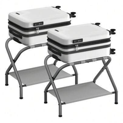 SONGMICS Estantes para equipaje, juego de 2, soporte de maletas con estante de almacenamiento de tela, para habitación de invitados, dormitorio, hotel, plegable, soporta hasta 50 kg