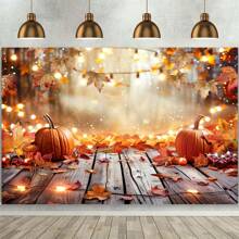 1pc Multipurpose Polyester Fall Backdrop - Autumn Harvest Pumpkin & Leaves, Universal Holiday Photo Booth Prop, Non-Electric Party Banner For Thanksgiving, Festivals & General Celebrations,Christmas