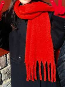 1pc Solid Color Women's Winter Scarf,  Winter Warm Neck,Autumn And Winter New Tassel Long Scarf, High-End And Thickened Warm And Cold Resistant Multifunctional Shawl Scarf, Suitable For Daily Use By Men And Women Accessories Women