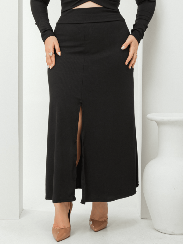 Saia Longa PAZME Plus Size Cintura Alta Com Fenda Frontal