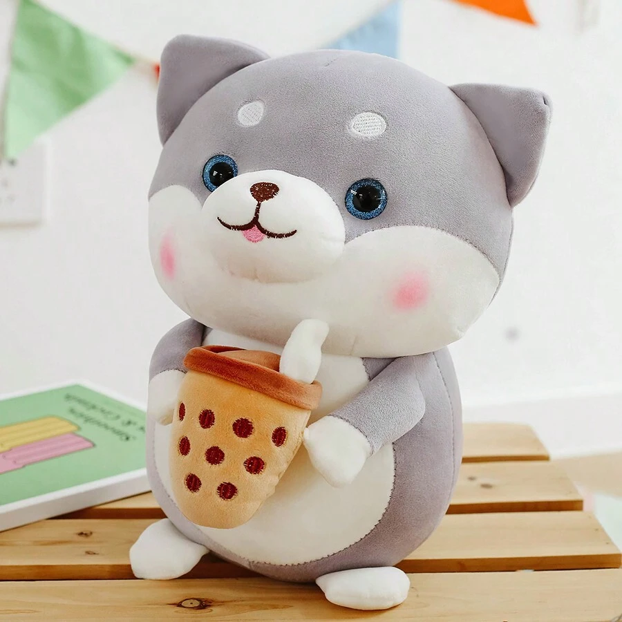 (1pc)Milk Tea Dog Plush Doll Family Toy Drinking Milk Tea Doll Can Be Used As A Home Decoration Can Also Be A Pillow On The Bed With Legs To Sleep Plush Dog
