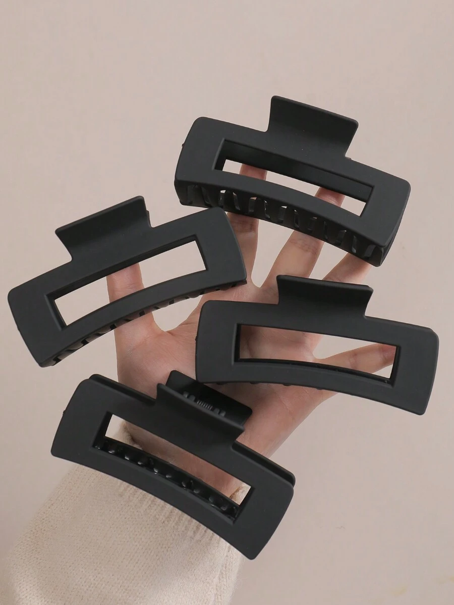 4/3/2/1pc Women's Black Fashionable Solid Color Large Hair Claws, Suitable For Thick Hair, Going Out, Dating, Travel And Vacation, Strong Fixing Hair Claws Hair Clips, School Stuff