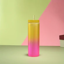 16oz/473ml Ombre Drinking Cup With Straw, Plastic Summer Water Bottle - Multicolor - View 10