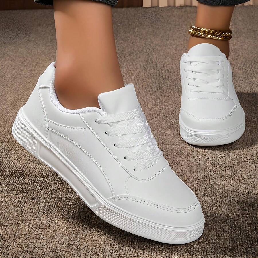 Women's Casual White Tennis Shoes Comfortable Light And Soft Force Shoes - Branco Inteiro - Xem 1