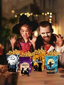 8pcs Foldable Halloween Paper Boxes, Bloody Hand Design, For Snack, Popcorn, Party Decor,Christmas - Multicolor - View 2