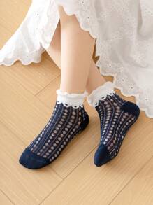 5 pares de calcetines con patrones aleatorios para niñas/niños/bebés, de bicolor, unicolor, encaje, volantes, orejas 3D, moño de dibujos animados, floral, lunares, aptos para primavera/verano, combinación diaria, casual lindo, moda sencilla, vuelta al colegio