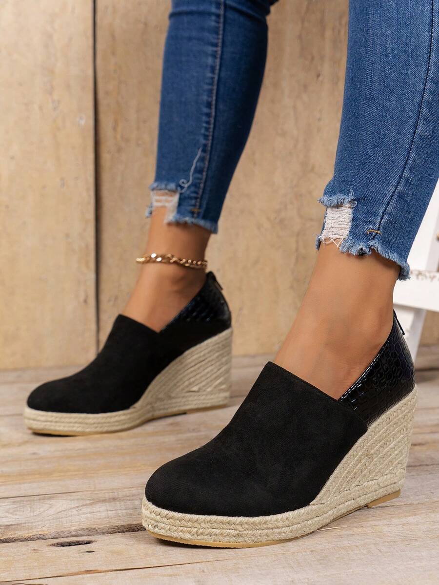 Damen Mode vielseitige Plateausohle Loafers mit dickem Profil und einfarbiger Gewebe-Sohle