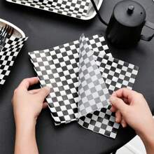 100 pezzi Fogli di carta oleata a scacchi bianco e nero - Involucri per alimenti antigrasso per panini, hamburger, pollo fritto - Accessori da cucina alla moda, accessori monouso - Multicolore - Visualizzare 5