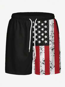Men's Plus Size Holiday Casual Outdoor Sports National Flag 3D Digital Print Daily Vacation Home Drawstring Shorts, Without Lining,Hawaiian
