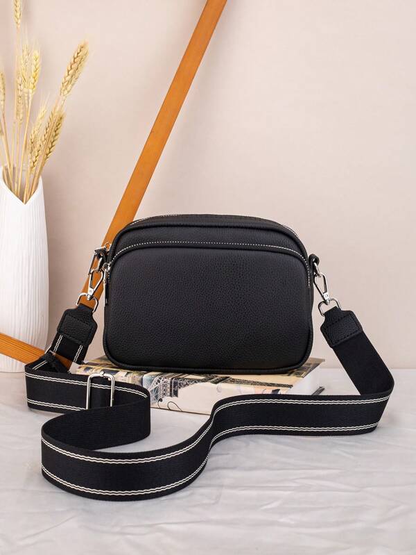 Fashion Multi-Layer Square PU Leather Crossbody Bag For Women, Vintage Elegant High-Quality Wide Strap Large Capacity New Design