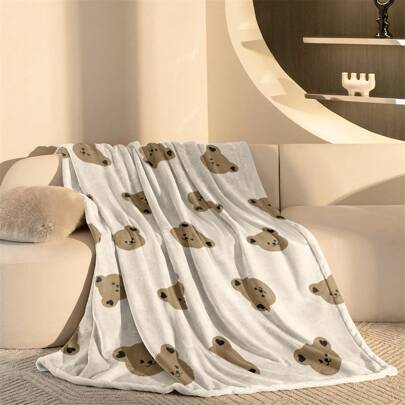 1pc Khaki Teddy Bear Blanket, Fluffy Plush Throw Blanket As Birthday Gift, Soft Cozy Bed Blanket Suitable For Picnic, Camping, And Bedroom