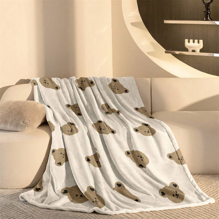 1pc Khaki Teddy Bear Blanket, Fluffy Plush Throw Blanket As Birthday Gift, Soft Cozy Bed Blanket Suitable For Picnic, Camping, And Bedroom
