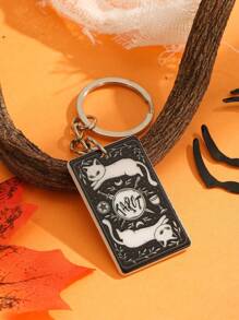 1pc Halloween Cat-Shaped Acrylic Keychain With Black & White Embracing Kitty Design, Versatile Creative Gift For Holiday, Birthday Valentine's Day Valentines Car Accessories Bag Charm Backpack For School