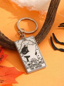 1pc Halloween Cat-Shaped Acrylic Keychain With Black & White Embracing Kitty Design, Versatile Creative Gift For Holiday, Birthday Valentine's Day Valentines Car Accessories Bag Charm Backpack For School