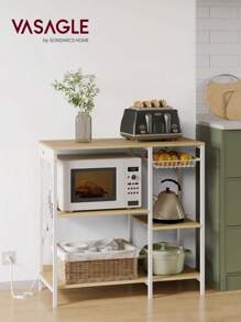 Baker's Rack, Coffee Bar Stand With Charging Station, Storage Shelves, Pull-Out Wire Basket, Table For Microwave, Kitchen, Oak Beige, 15.7 X 35.4 X 35.6 Inches - 米色 - 查看 2