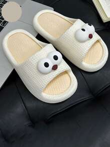 Sandalias Planas Unisex Texturizada Diseño De ojos Animados, Sandalia EVA De Moda Texturizada Primavera Y Verano Antideslizantes Para Hogar Y Vacaciones - Blanco - Ver 2