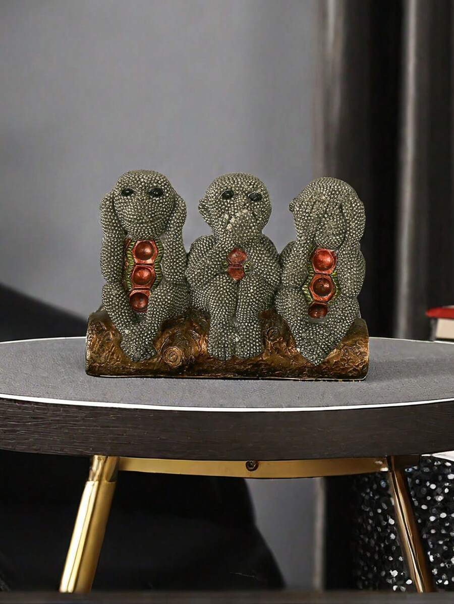 1pc Siamese Silver Dot Three No Monkey Statue Do Not See Do Not Say Do